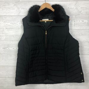 Talbot's Plus Womens Size 2X Zip Front Puffer Vest Faux Fur Collar Solid Black